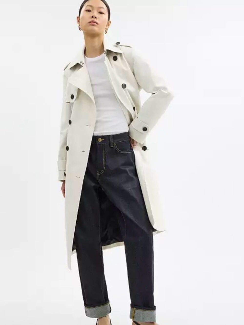 COACH Trench Classic Ivory with Black Buttons size S NWT